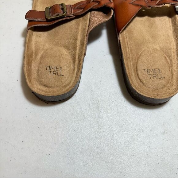 TIME & TRU Womens Brown Braided Leather Footbed Slides Slip On Sandals Size 10M - Picture 7 of 10